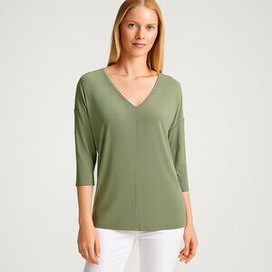 NWT White House Black Market 3/4 Sleeve V-Neck Tee Dusty Olive Medium #WHBM31